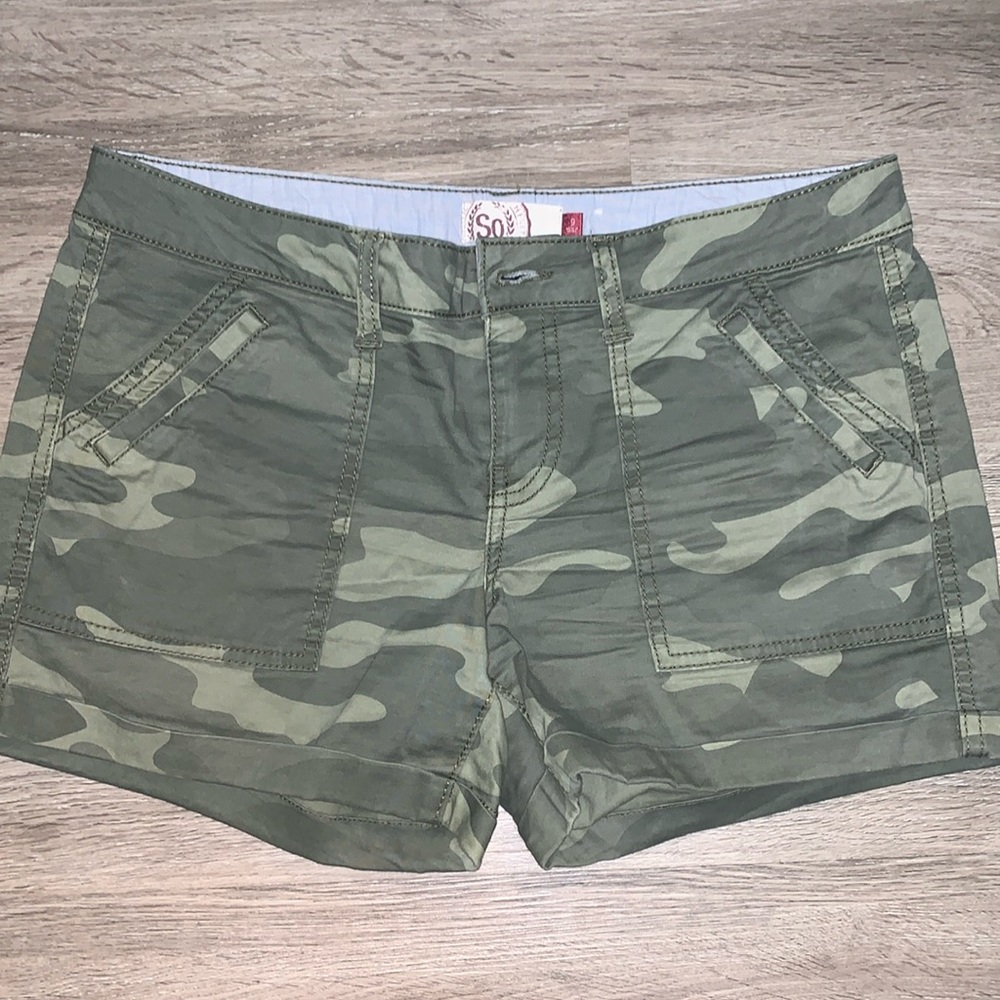 Cargo shorts. Camo print. SO BRAND